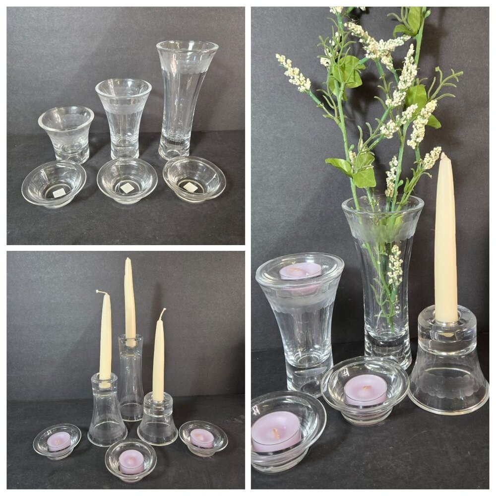 Partylite Clarity Glass Taper & Tealight Candle Holders Set of 3 Versatile